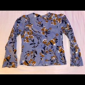 Who What Wear blue striped floral blouse